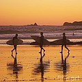 Three Surfers at Sunset